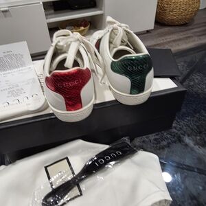 Gucci White Sneakers with Red and Green Accents